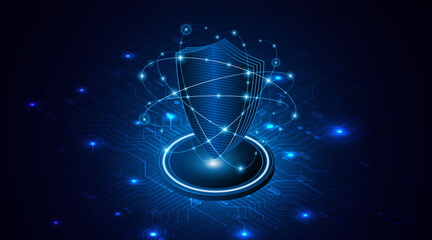 Abstract technology circuit board background with shield symbols concept of data protection and cyber privacy. modern security technology innovation concept background	