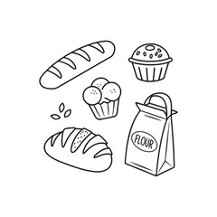  Bakery-products-outline-icon-set-with-bread-loaf- vector art.