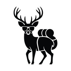 Cool stag deer wearing sunglasses and shorts with backpack hiking adventure silhouette