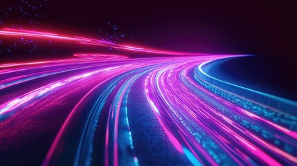 Digital light trails on a speed highway abstract