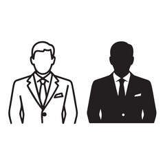 Businessman Avatar Icon in Outline and Silhouette