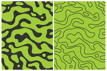 Abstract Seamless Pattern with Green Line. Line Wavy Contour Blobs.
