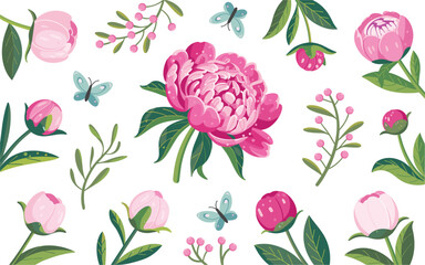  Spring Flowers & Nature Elements Pack vector on white background