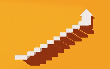 Obraz premium A stylized staircase with ascending steps and an arrow pointing upwards against a vibrant orange background