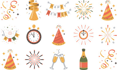  New Year Party Elements Bundle vector on white background