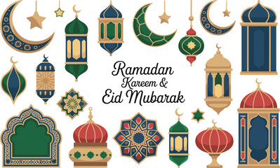 Ramadan & Eid Festival Clip Art Bundle vector on white background