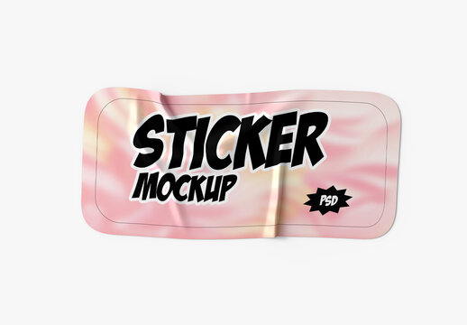 Realistic Wrinkled Rectangular Sticker PSD Mockup