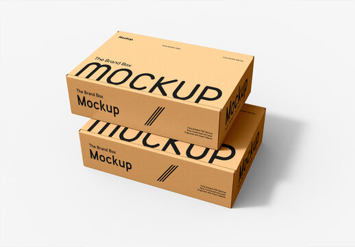 Stacked Kraft Cardboard Carton Box Packaging PSD Mockup