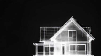 Wireframe house blueprint displaying architectural design concept