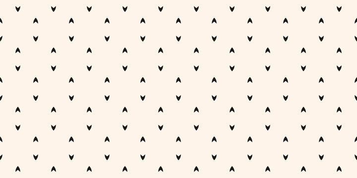 Vector minimalist seamless pattern with tiny black arrows on white background. Simple geometric texture with small chevron shapes. Subtle monochrome abstract ornament. Repeat design for decor, print