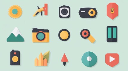 Flat design outdoor activity and travel icons
