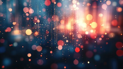 Flickering golden light particles and bokeh dots creating festive background
