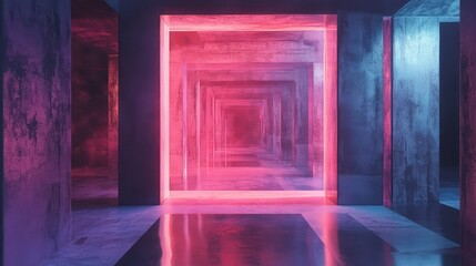 Abstract futuristic portal with neon glowing pink light
