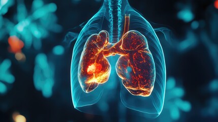 Human anatomy showing inflamed lungs with disease cells