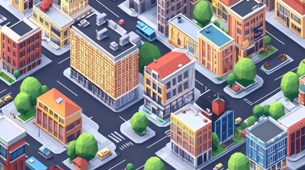 Isometric low poly city buildings urban landscape