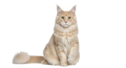 Isolated Maine Coon cat portrait, full view, long fur, elegant pose, beautiful big eyes, adorable feline