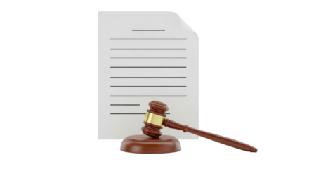 Isolated contract document next to gavel representing fair trial and legal proceedings