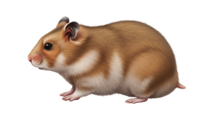 Isolated Golden Hamster Side View, Small Pet Rodent with Brown and White Markings, Domestic Animal