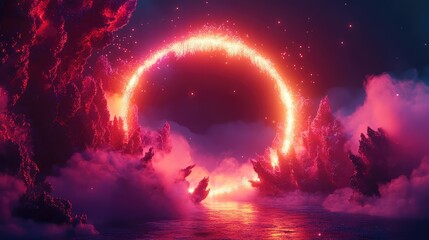 Glowing energy portal opening in fantasy landscape