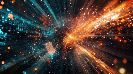 Naklejka premium Digital data speeding through abstract light tunnel