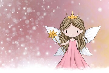 Cute cartoon fairy princess with golden crown