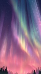 Majestic Northern Lights Illuminating Night Sky Above Forest Landscape in Vibrant Colors