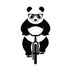 Cute panda bear wearing glasses riding a bicycle fun animal character concept silhouette