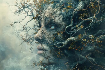 Mother nature spirit woman face forming tree