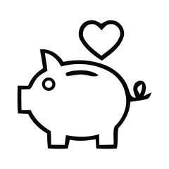 Piggy Bank with Heart Icon. With a piggy bank, savings, money, finance, investment, coin, currency, Vector illustration. 