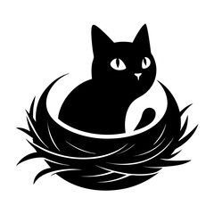 Cat Nest a simple vector clean black silhouette design white background