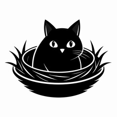 Cat Nest a simple vector clean black silhouette design white background