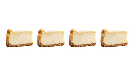Slice of Cheese Cake on plate top view with transparent background, Delicious cheesecake cut out. Based on Generative AI, different cheesecakes slice collection