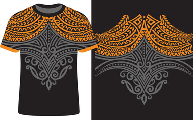 Polynesian Tattoo T-Shirt Design, Polynesian Tribal T-Shirt Design Featuring traditional Motifs, New Zealand T-Shirt, Maori People Of New Zealand Grunge Pattern, Traditional dress, traditional jersey.