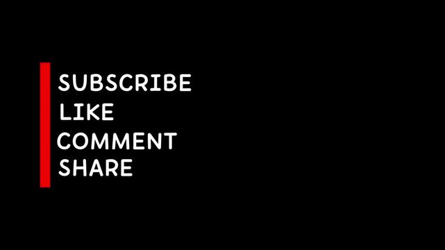 Red and white Minimalist subscribe comment like share on black background or transparent background. 4K Video