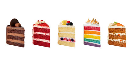 Slice of Cake on plate top view with transparent background, Slice different Cake pieces, close up of cake slices isolated on white background, collection of cake slices