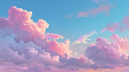 Serene Pink Clouds at Dusk with Soft Blue Sky and Golden Light Glowing in the Background