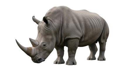 Fototapeta premium Isolated White Rhinoceros with Thick Skin and Horns in a Standing Position