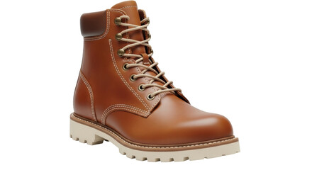 Isolated brown leather work boot with laces on a neutral background for outdoor adventure