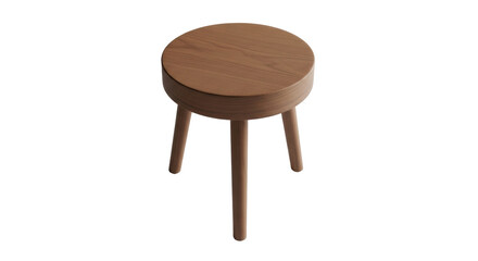 Isolated wooden stool with round seat and legs for living room, modern furniture design