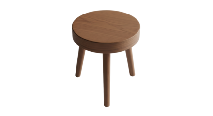 Isolated wooden stool with round seat and legs for living room, modern furniture design