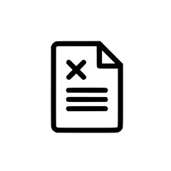 X mark with text file layout for printable error message and system notification content