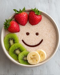 Healthy Snack for Children Cheerful Bowl of Smoothie with Fruits and Smiling Face Design for Healthy Breakfast Colorful Children Food Ideas