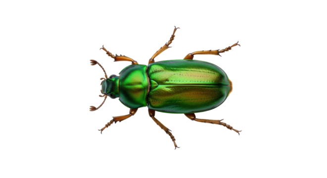 Isolated Emerald Green Beetle, Scarab Insect. Bright metallic beetle with shiny chitin