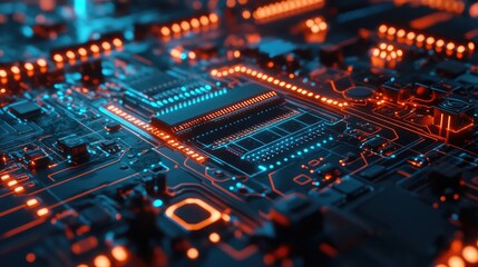 Obraz premium Circuit board illuminating data connections for ai technology