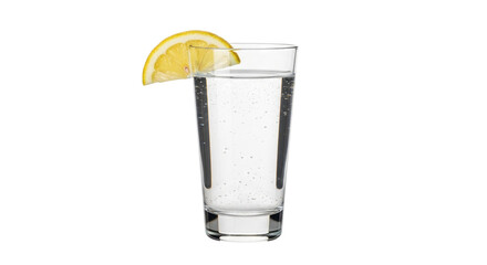 Isolated glass of sparkling water with a slice of lemon for refreshment and a healthy lifestyle