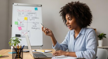 Young Diverse Businesswoman Engaged in Online E-commerce Training