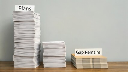 Stack of Paper and Gap with Minimalist Office Arrangement