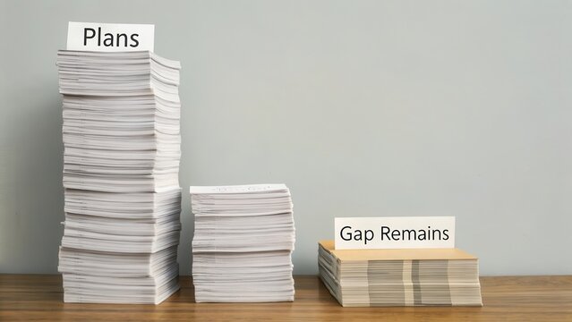 Stack of Paper and Gap with Minimalist Office Arrangement