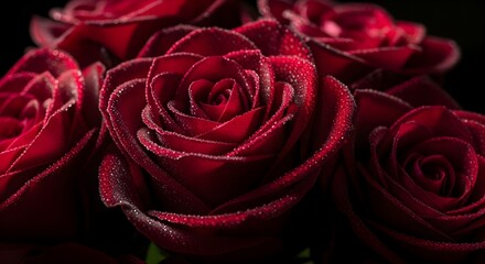Lush Red Roses on a Dark Background.