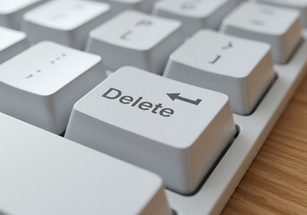 Close Up View of a White Computer Keyboard Delete Key with Arrow Symbol